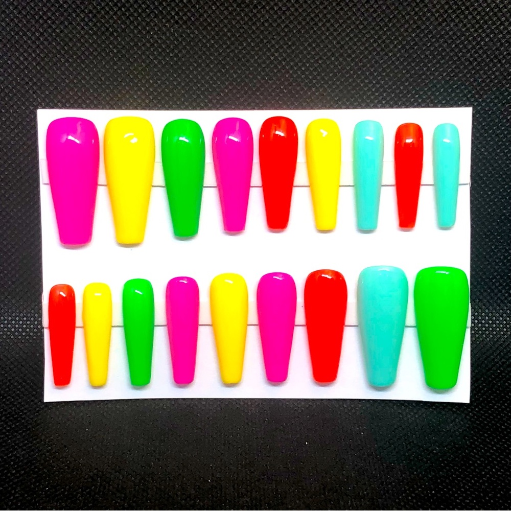 Handmade Custom Press On Nails UV Gel Long Coffin Ballerina Summer Neon Nails